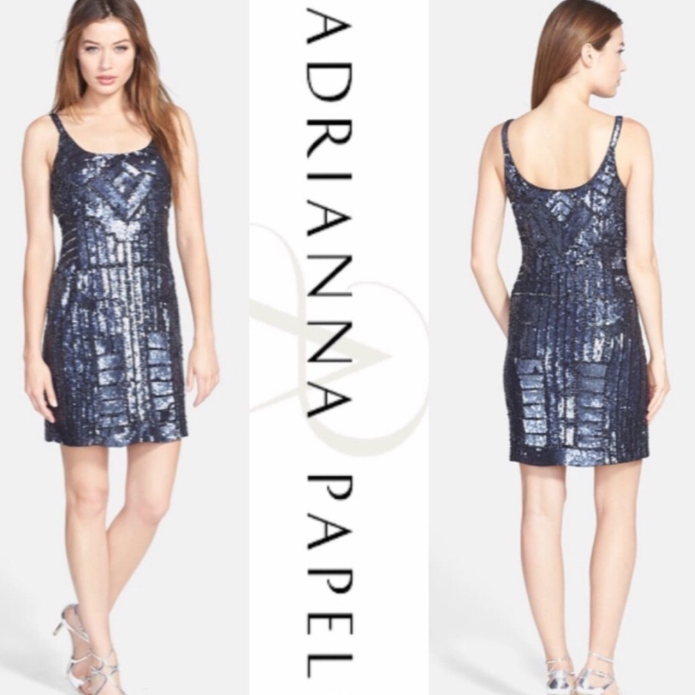 Adrianna Papell Metallic Deco Beaded Tank Cocktail Dress NEW WITHOUT TAG